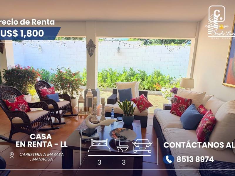 House for rent in Carretera Masaya, Managua – 3 beds, US$ 1,800/month