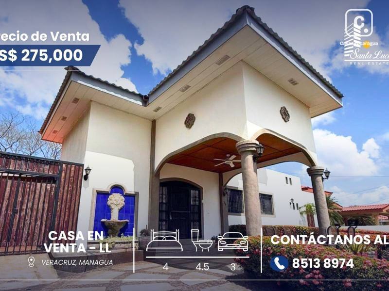 House for sale in Veracruz, Managua – 4 beds, 445 m², US$ 275,000