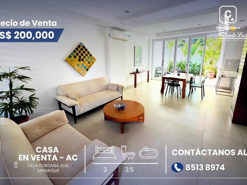 Casa en venta en Villa Fontana Sur, Managua – 3 hab, 180 m²