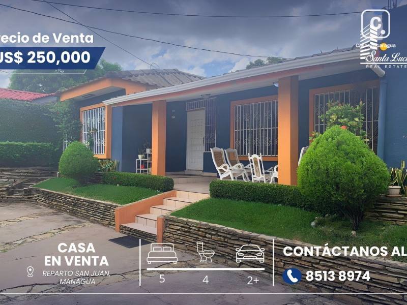 Casa en venta en Reparto San Juan, Managua – 5 hab, 285 m²
