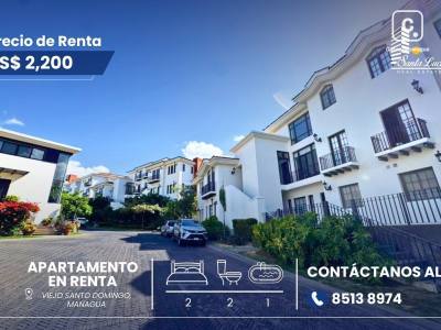 Apartamento en alquiler en Carretera Masaya, Managua – 2 hab, US$ 2,200/mes