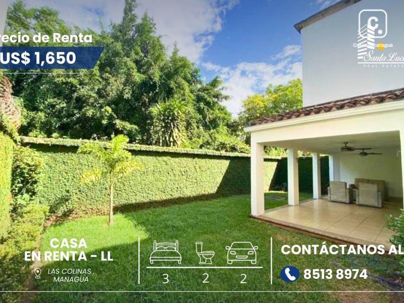 House for rent in Las Colinas, Managua – 3 beds, US$ 1,650/month