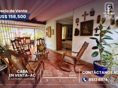 Casa en venta en Los Robles, Managua – 3 hab, 186 m²