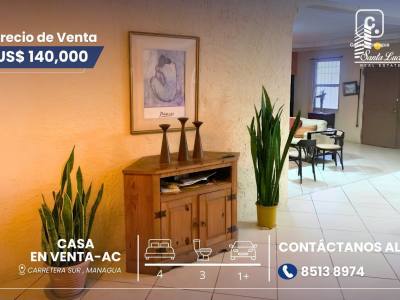 Casa en venta en Carretera Sur, Managua – 4 hab, US$ 140,000