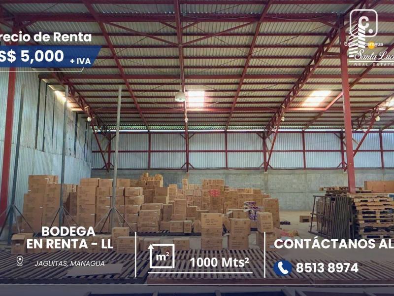 Bodega en alquiler en Las Jaguitas, Managua – 1,000 m², US$ 5,000/mes