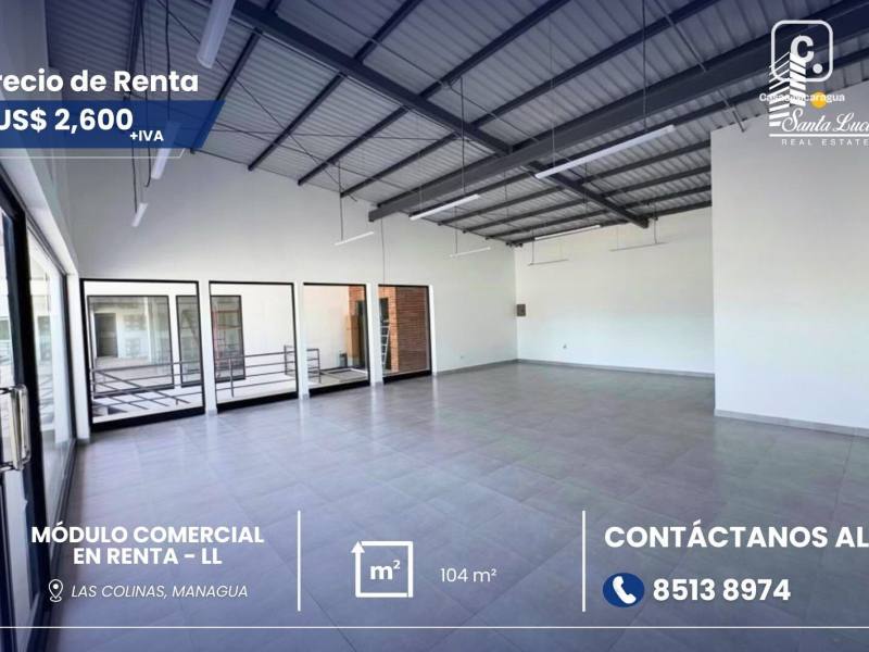 Commercial unit for rent in Las Colinas, Managua – 104 m², US$ 2,600/month