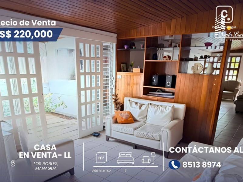 House for sale in Los Robles, Managua – 3 beds, 250 m², US$ 220,000