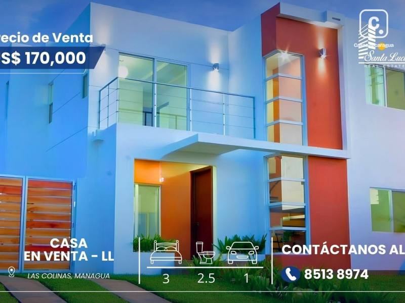 Casa en venta en Las Colinas, Managua – 3 hab, US$ 170,000