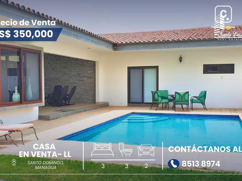 Casa en venta en Santo Domingo, Managua – 3 hab, 333 m²