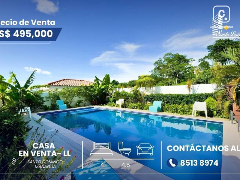 Casa en venta en Santo Domingo, Managua – 4 hab, 360 m², US$ 495,000