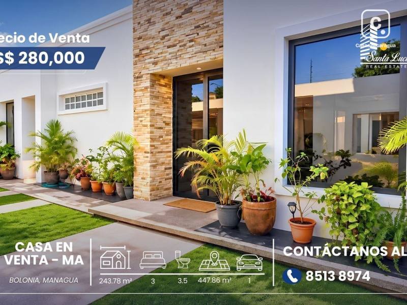 Casa en venta en Bolonia, Managua – 3 hab, 243 m²