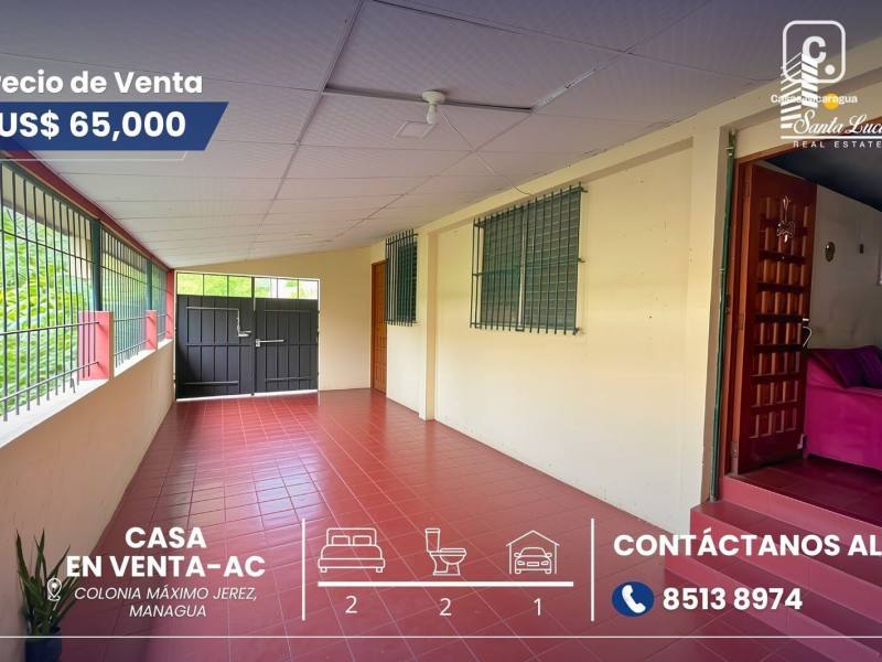 Casa en venta en Máximo Jerez, Managua – 2 hab, 162 m²