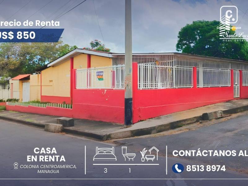 Casa en alquiler en Colonia Centro América, Managua – 3 hab, 80 m²