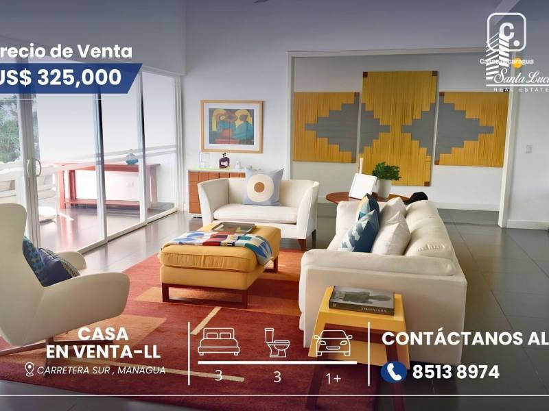 Casa en venta en Carretera Sur, Managua – 3 hab, 336 m²