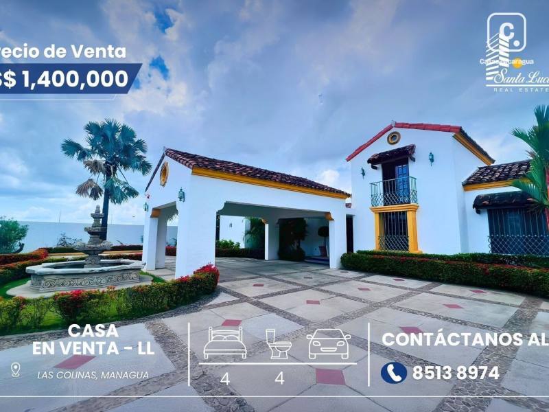 Casa en venta en Las Colinas, Managua – 4 hab, 800 m², US$ 1,400,000