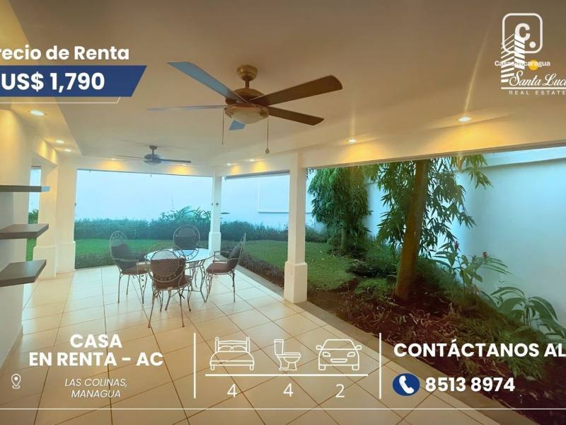 Casa en alquiler en Las Colinas, Managua – 4 hab, Ref SLf09f8fa1e29ca8casaamuebladae