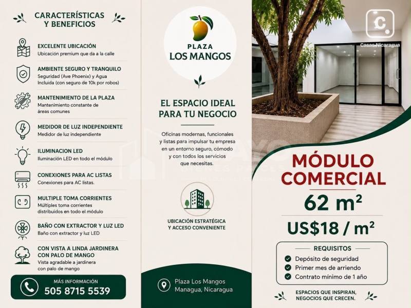 Local comercial en alquiler en Villa Fontana, Managua – 45 m²