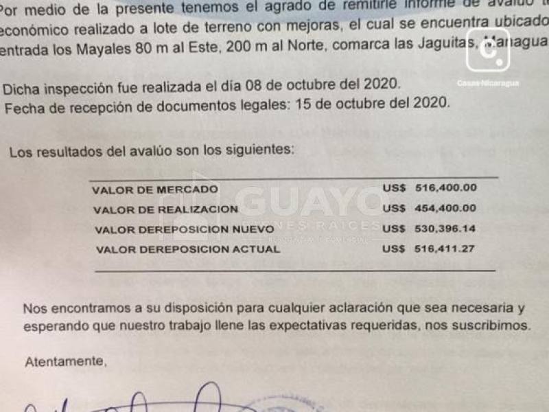 Terreno en venta en Las Jaguitas, Managua – 350,000 varas²
