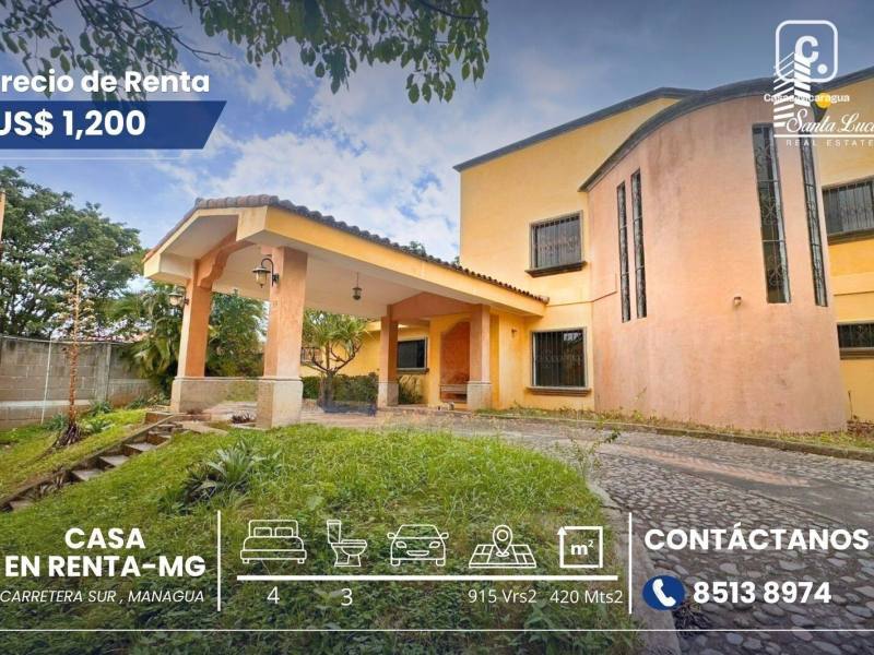 Casa en alquiler en Carretera Sur, Managua – 4 hab, 4,202 m²