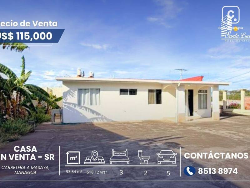 Casa en venta en Carretera Masaya, Managua – 3 hab, 93 m²