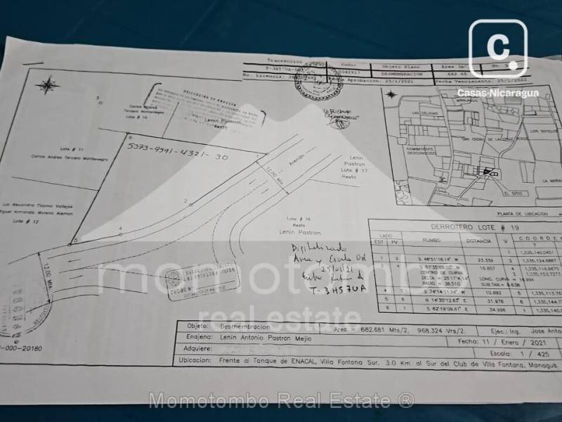 Terreno en venta en Villa Fontana Sur, Managua – 587 varas²