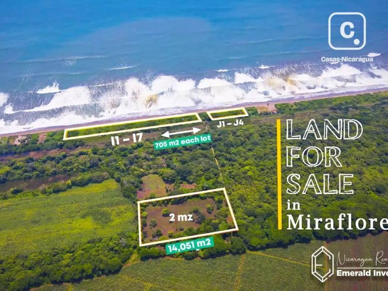 Terreno de 21,855 m² en tres secciones frente a la playa en Playa Miraflores, San Rafael del Sur