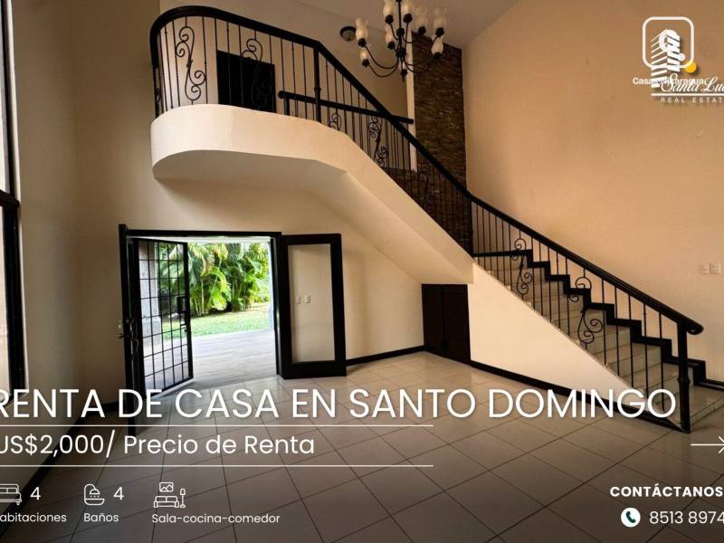 Casa en alquiler en Santo Domingo, Managua – 4 hab, US$ 2,200/mes
