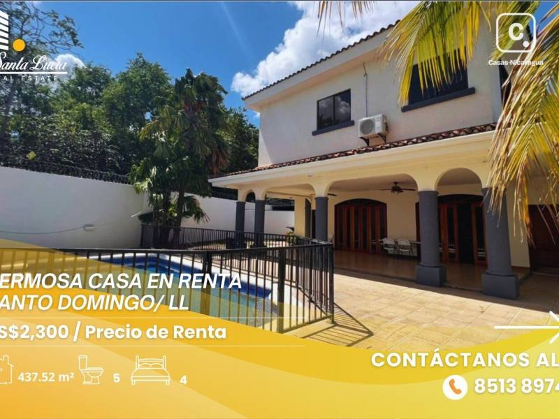 Casa en alquiler en Santo Domingo, Managua – 4 hab, 437 m²