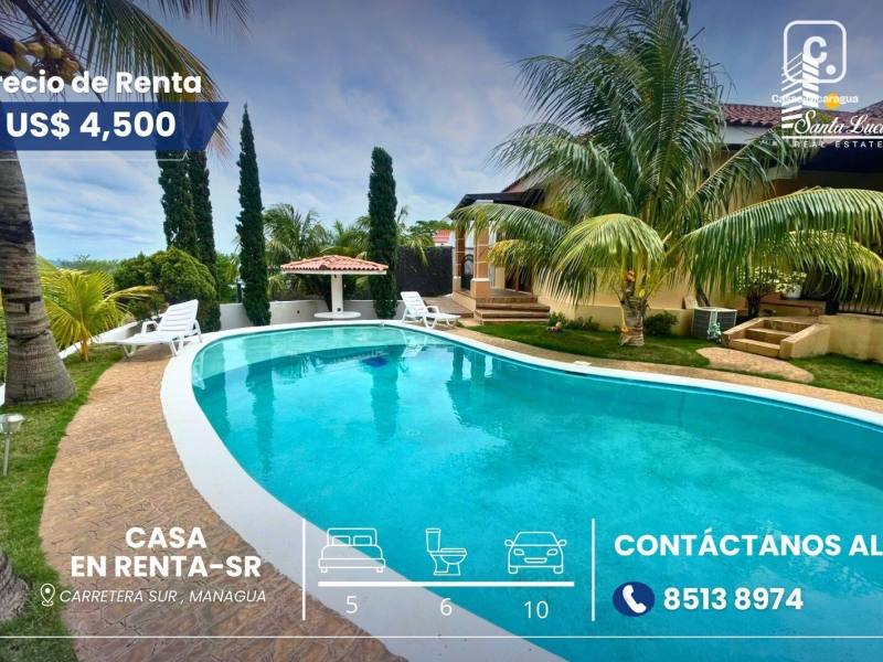 Casa en alquiler en Carretera Sur, Managua – 5 hab, 1,746 m²