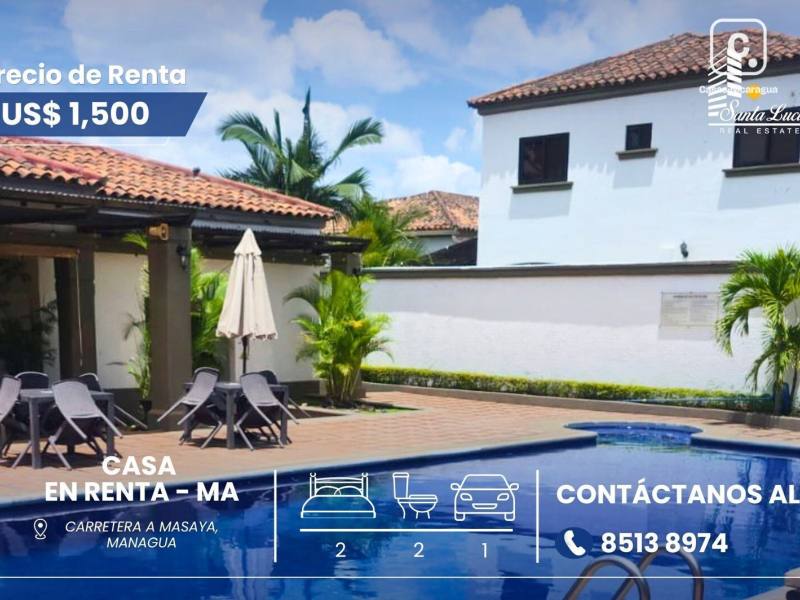 Casa en alquiler en Carretera Masaya, Managua – 2 hab