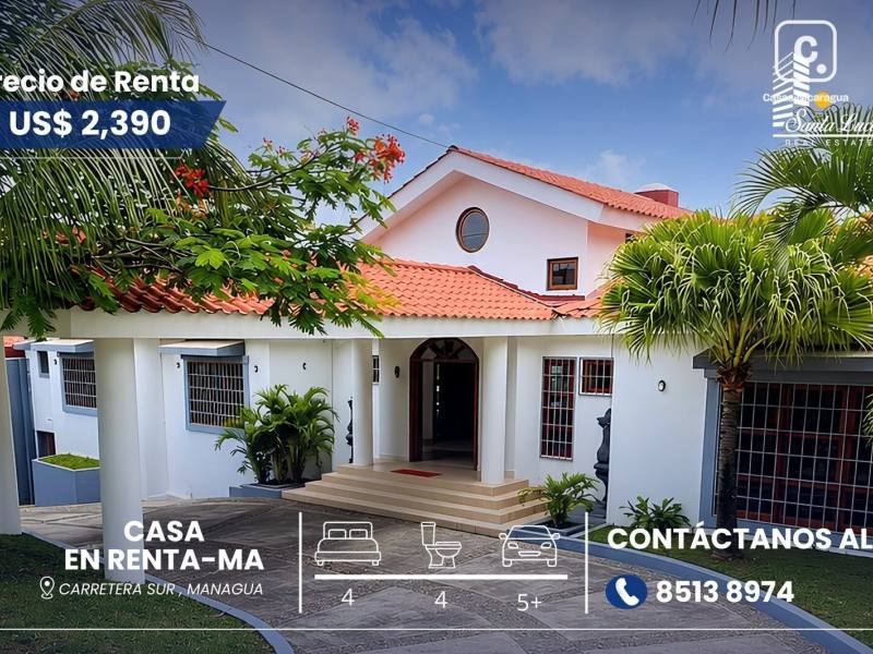 Casa en alquiler en Carretera Sur, Managua – 4 hab, 720 m²