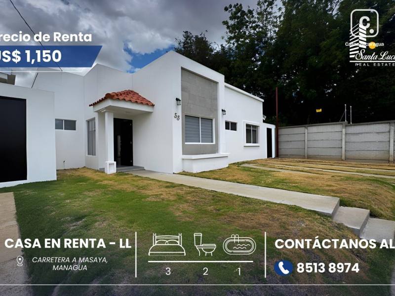 Casa en alquiler en Carretera Masaya, Managua – 3 hab, US$ 1,150/mes