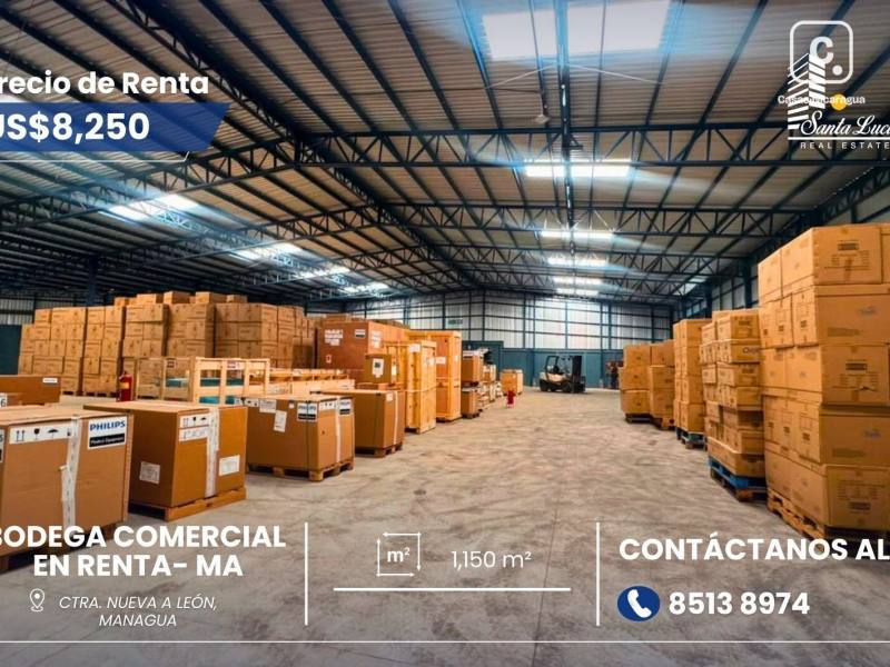 Bodega en alquiler en Carretera Nueva León, Managua – 1,150 m², Ref SLbodegaenrentaencarreteranuev